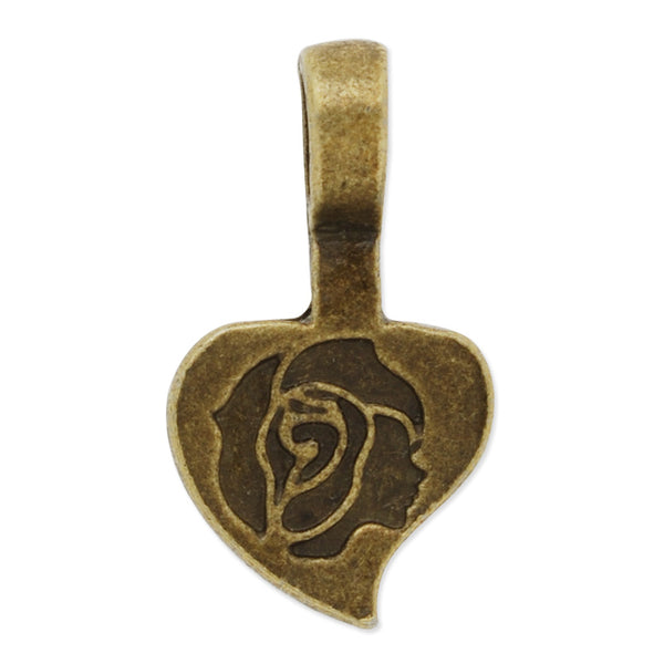 11x19mm Vintage Heart Bails,Match Glue On Pendant Bails for Jewelry,Zinc Alloy Filled,Antique Bronze plated,50pcs/lot