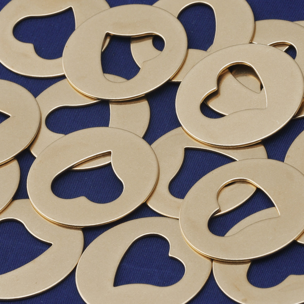 20pcs about 1 1/4" tibetara® Brass Round Washers heart shaped hole Fantastic Shine 18 Gauges, Stamping Blank with hole