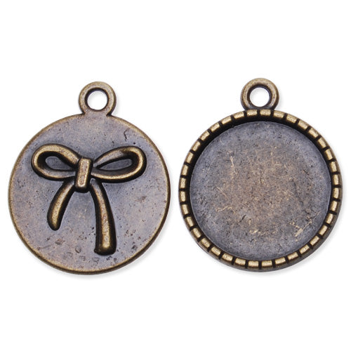 Antique Bronze Plated Pendant trays for 18mm Cabochon with Butterfly Bow at Other Side,sold 100pcs per pkg
