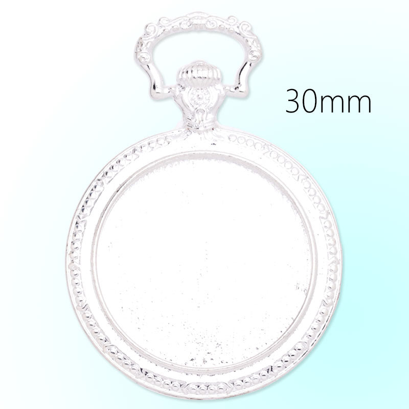 Pocket watch pendant trays with 30mm Round bezel,zinc alloy filled,shine silver plated,20pcs/lot