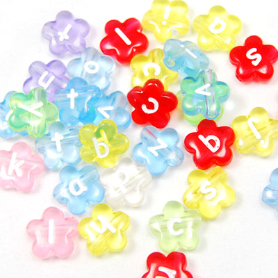 12*12MM Flowers Transparent Alphabet Beads Acrylic Mixed Alphabet Mixed Colors,Sold per PKG of 1250 PCS