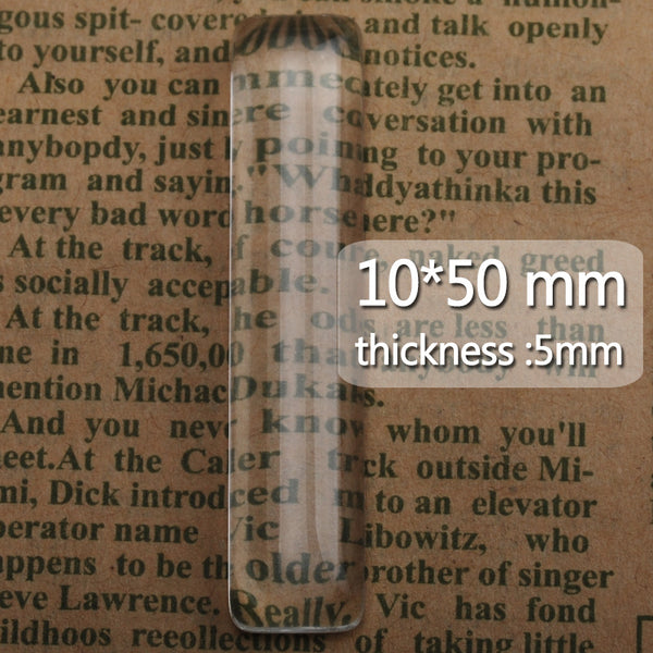 10x50MM rectangular Clear filleted corner glass cabochon,flat back,thickness 5MM,20 pieces/lot