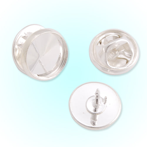 10mm Silver Plated Copper Cameo Brooch back,Tie Tac Clutch with 10mm Round Bezel Cup,sold 50pcs per pkg