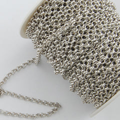 3.8MM Brass Rhodium Plated Cube Chain,Handmade,Sold 25 Meters Per Roll