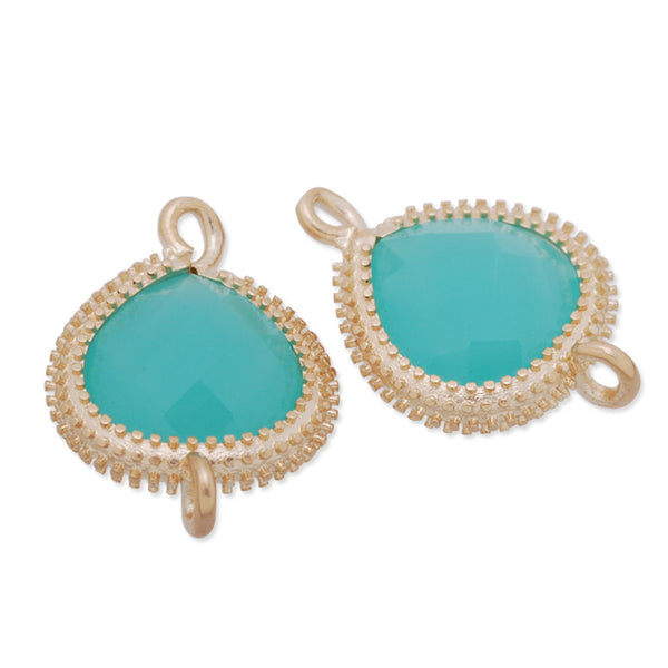 13x18.5mm matt gold plated framed glass,Faceted glass,pacific opal,connectors,gemstone bezel,Sold 5pcs/lot