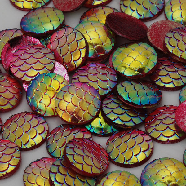 12mm Cameo Round Jewelry Resin Cabochon,Rose Color Iridescent Mermaid,Thickness 2.5mm,50pcs/lot
