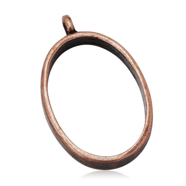 18*25mm Antique Copper Open Back Bezel Pendant,Oval Copper Pipe Pendant Bezel Open Back for Resin,Polymer,etc,Open Back Frame,Base Metal Bezel,10pcs/lot