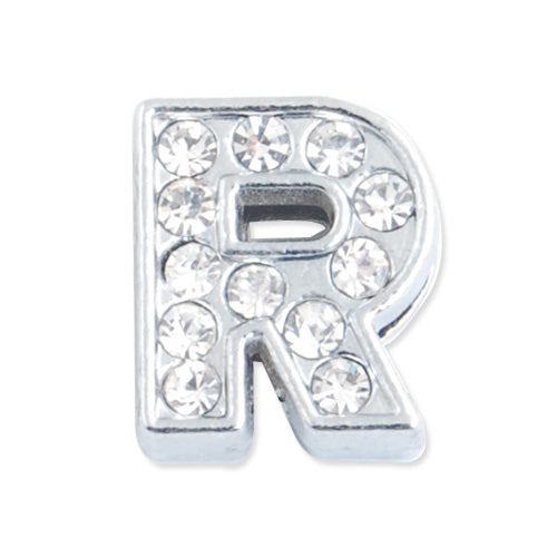 12*10.5*5 MM Clear Crystal Rhinestone Letter "R" Slider Charm Beads,Hole Sizes:8*2 MM,Silver Plated,lead Free and Nickel Free,Sold 50 PCS Per Package