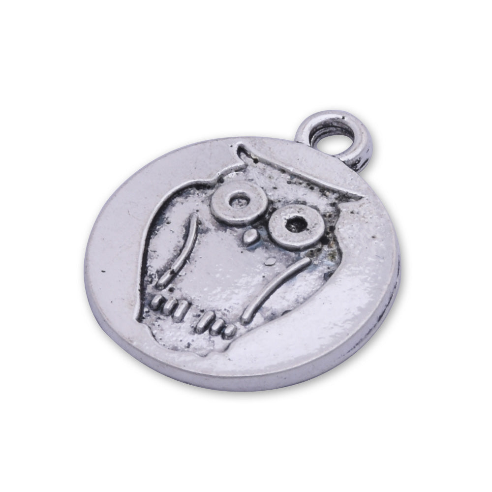 20 Antique Silver 16mm Round Owl Charm Pendants Owl small Tag Jewelry Making Findings Simple Gift