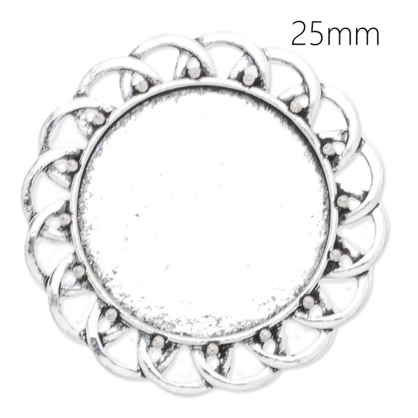 25mm Round Metal Charm tray for Bracelet,pendant,easy used,antique silver plated,20pcs/lot