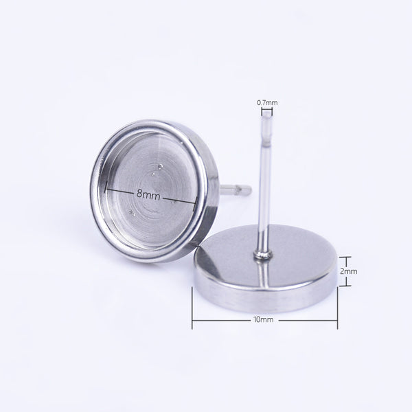 316L Stainless Steel Earring Stud Settings Earring DIY blank base Hypo-Allergenic Stud Earrings Inner 8mm 10pcs