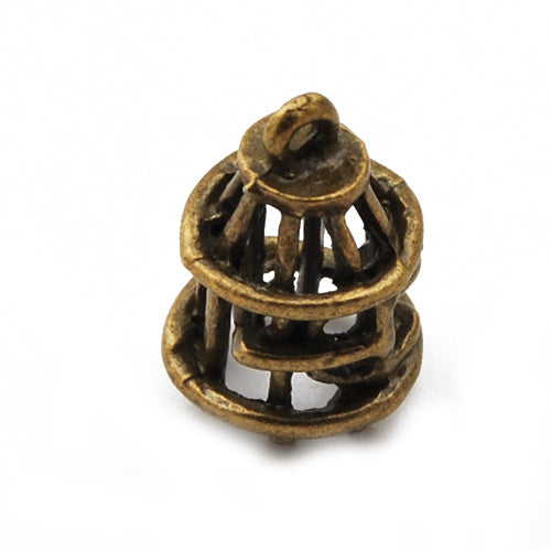 19*12mm Vintage antique bronze Zinc alloy Charms,3D Bird Cage,sold 50 pcs per pkg