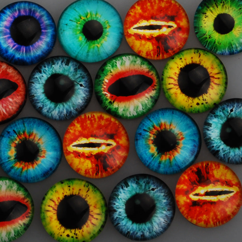 20MM Round pattern glass cabochons with mixed Dragon Eyes,flat back,thickness 6mm,20 pieces/lot