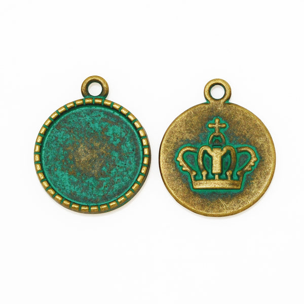 Round Cameo Pendant,Verdigris Patina Jewelry Pendant Charms,Cameo Crown,Thickness 2mm,sold 20pcs/lot