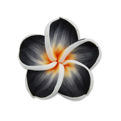 30MM HandMade And Flat Back Polymer Clay Flower Beads,Black,Side Drilled Hole Size 2.5MM,Lead Free,Sold 50 PCS Per Package