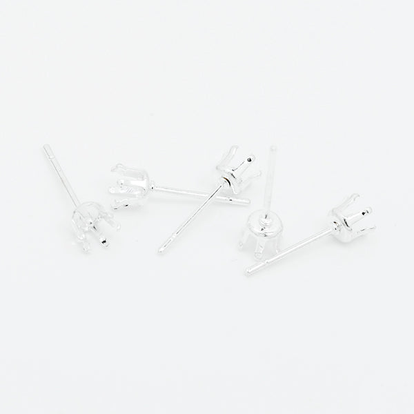 Suitable for ss16(4mm) Silver Plated Round Jewelry Earring Settings,Crown Claw Setting Earring Stud Blanks,Metal,20pcs/lot