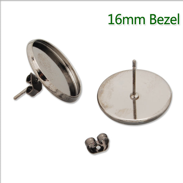 16MM  stud earring,Gun Metal Black plated,fit 16mm glass cabochon;sold 50pcs per package