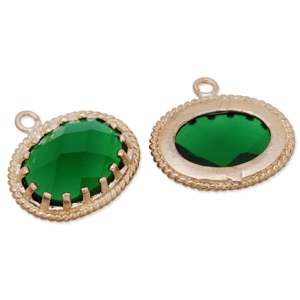 15x16.5mm matt gold plated framed glass,Faceted glass,emerald,connectors,gemstone bezel,Sold 5pcs/lot