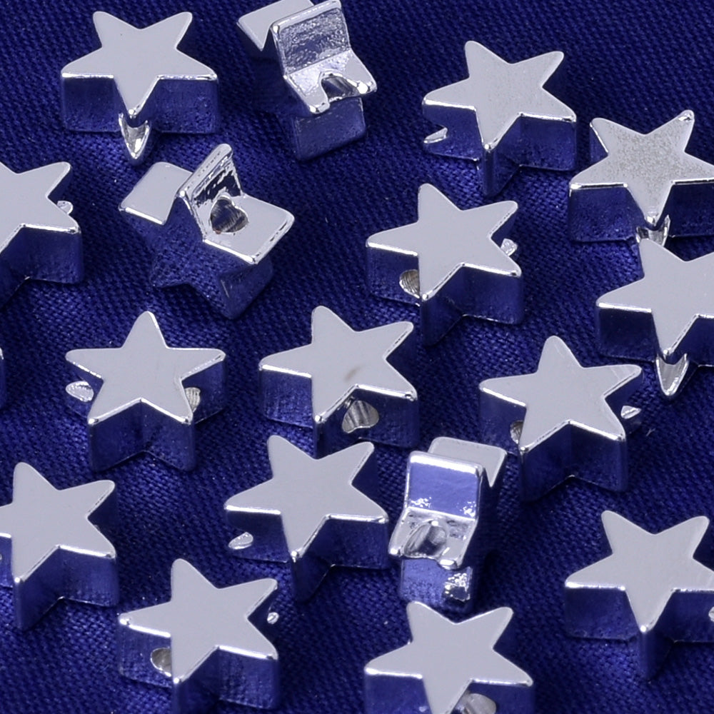 About 3*7.5MM tibetara® Brass Star Spacer Beads Metal Spacers Ready to Stamp Jewelry Making Supplies plated silver 20pcs