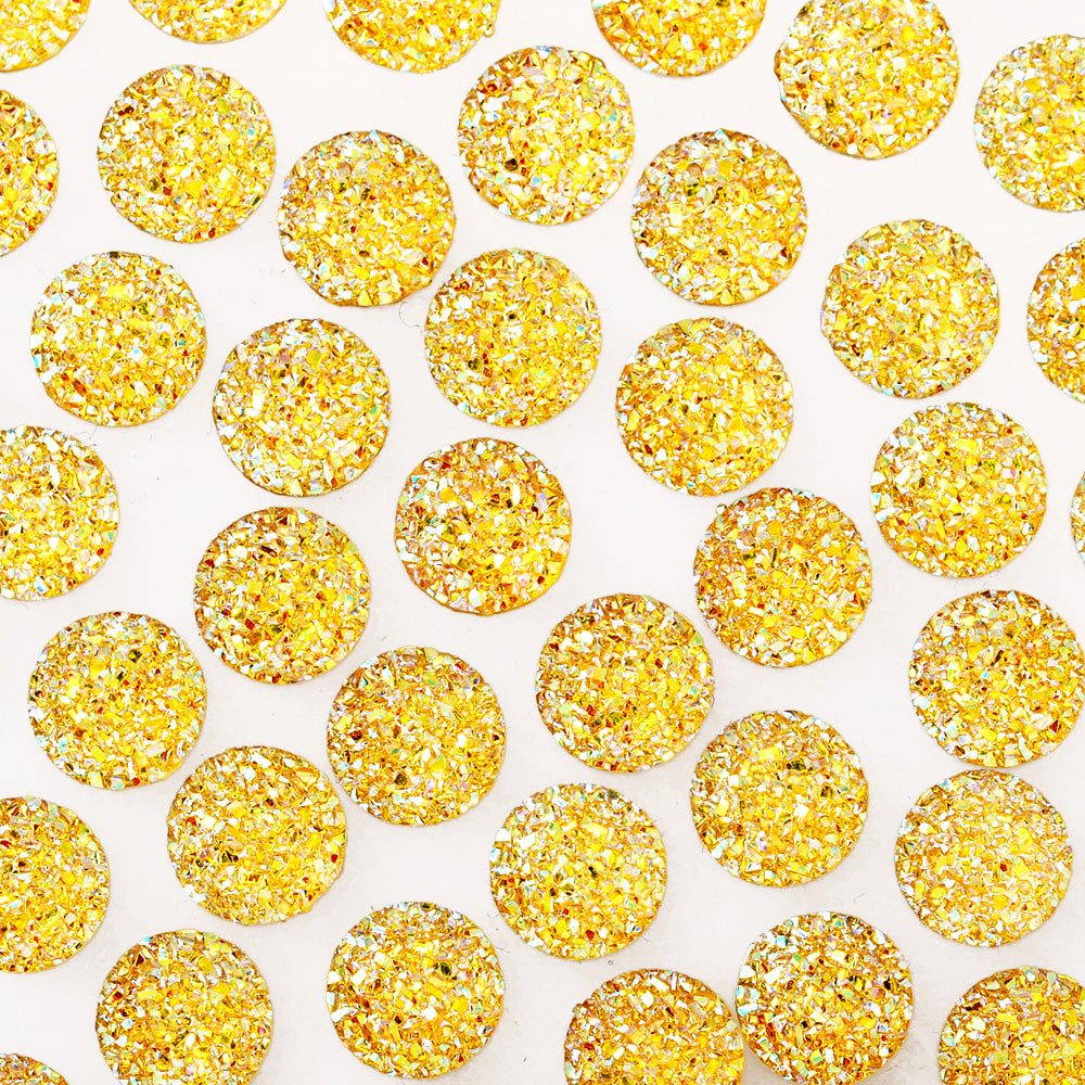 100 Light Yellow  Round Litter Resin Cabochons Druzy Studs Mermaid Deco Jewelry Findings 12mm