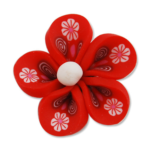 25MM HandMade And Flat Back Polymer Clay Flower Beads,Red,Side Drilled Hole Size 2.5MM,Lead Free,Sold 50 PCS Per Package