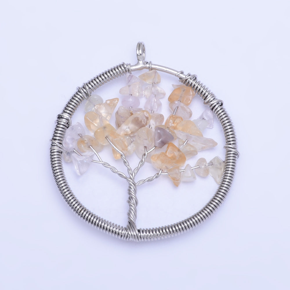 1 Yellow 46mm Irregular Natural Stone Healing Fashion Jewelry Charm Crystal High Quality Pendant Tree of Life Women'sFashion Handwork