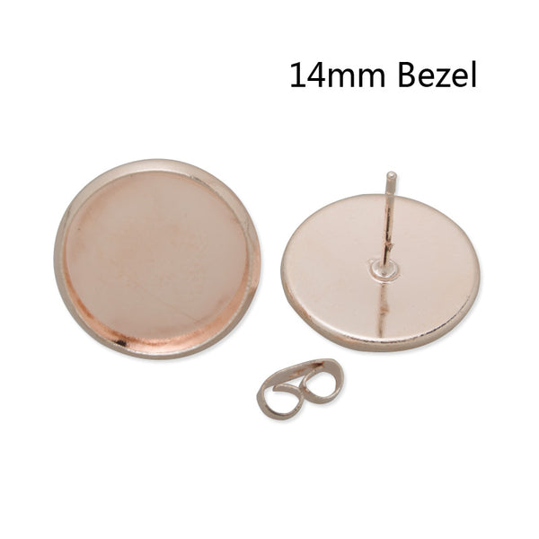 50Pieces Stud Earring with 14mm Round bezel,Rose gold finished