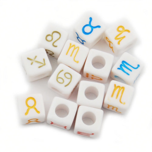 500 Grams 7MM Cube Constellation Beads Acrylic Mixed Constellation,Mixed Color,About 1950PCS  Per Pkg