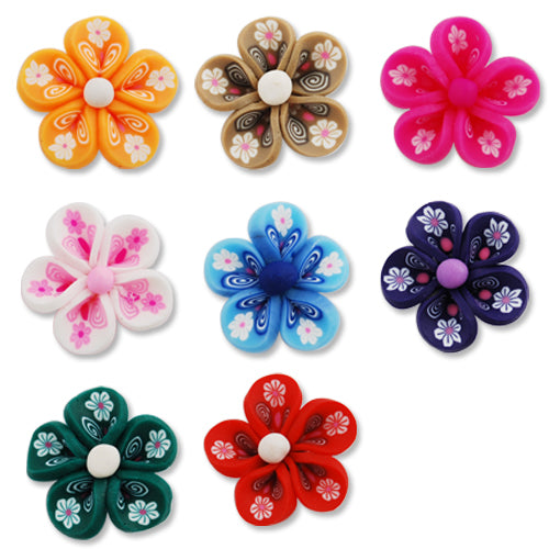 25MM HandMade And Flat Back Polymer Clay Flower Beads,Mixed Colors,Side Drilled Hole Size 2.5MM,Lead Free,Sold 50 PCS Per Package