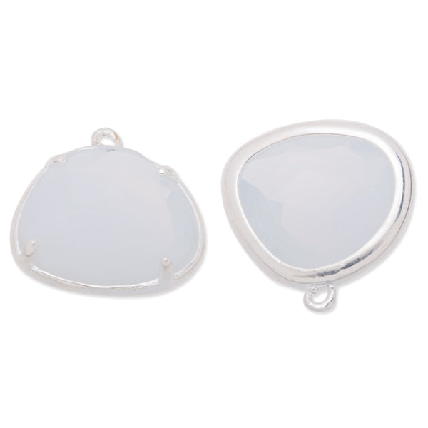 15x16mm framed glass,metal framed glass,Faceted glass,white opal,connectors,gemstone bezel,Sold 5pcs/lot
