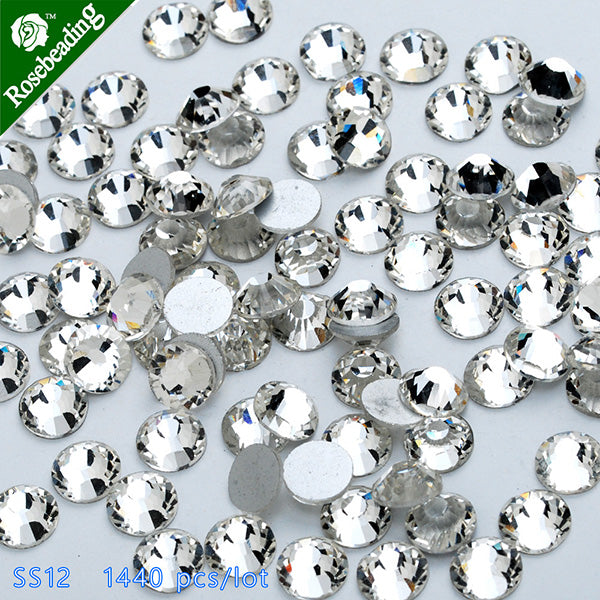 SS12 1440PCS Crystal Glass Stones Machine Cut Strass Non Hot Fix Rhinestones For Nail Art,Wholesale