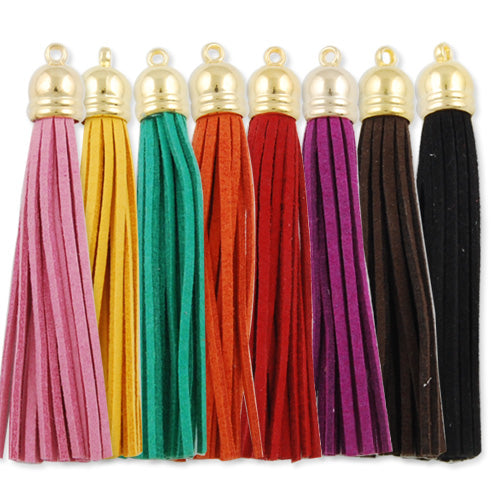 85MM Mixed Colors Tassel Fiber Tassel Fringe Tassel with 12MM Gold Caps Charms 50PCS