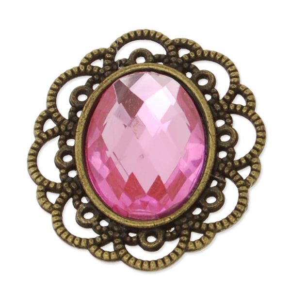 25*29mm Oval Pendant tray with 13*18mm Oval pink Acrylic Stone,20 Pieces/lot