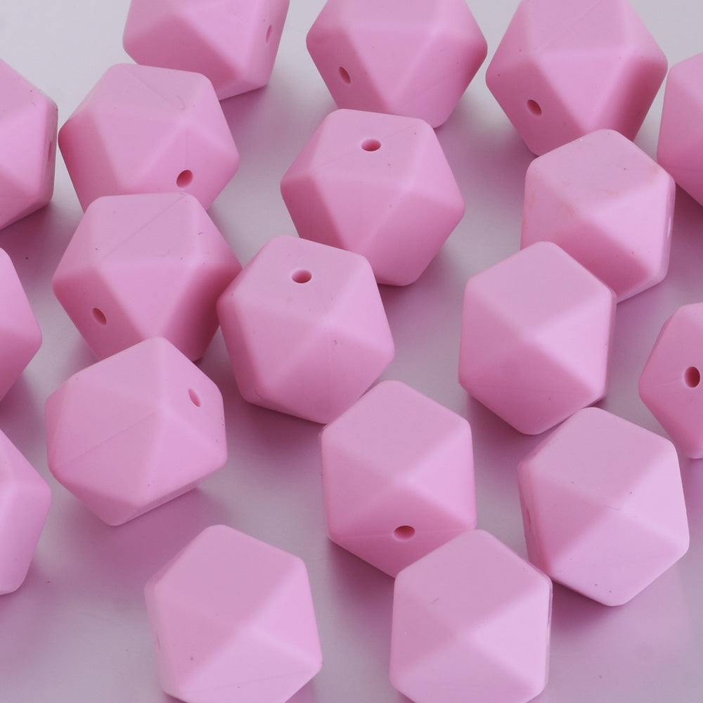 17*17*17MM Hexagon Silicone Teething Beads Sensory Beads BPA free silicone beading Food grade silicone pink 10pcs