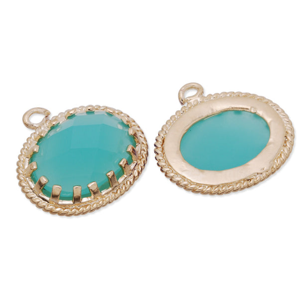 15x16.5mm matt gold plated framed glass,Faceted glass,pacific opal,connectors,gemstone bezel,Sold 5pcs/lot