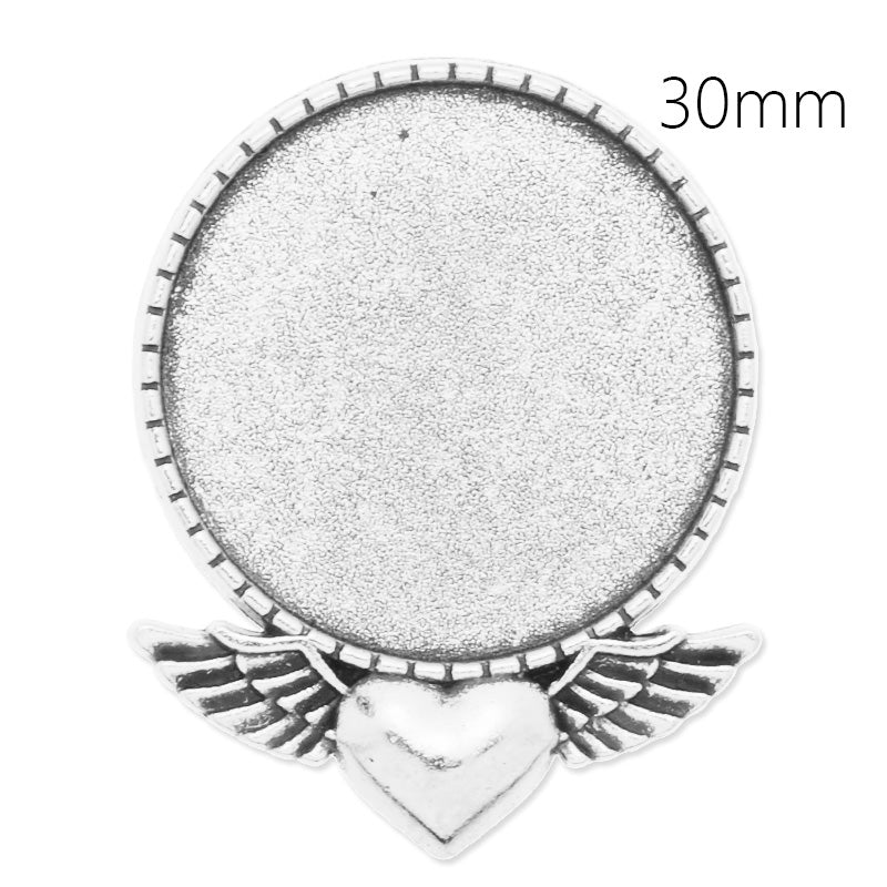 30mm anqitue silver plated brooch blank,brooch bezel,heart with wings,zinc alloy,lead and nickle free,sold by 10pcs/lot