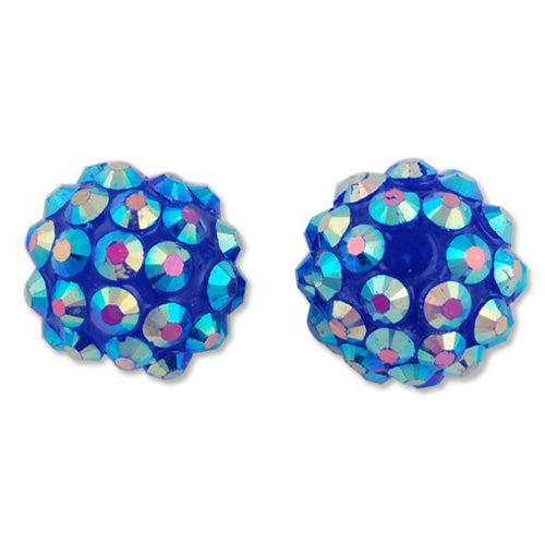 12*14 MM Round Resin Pave Beads,Sapphire  Base,Clear AB,Sold 50PCS Per Package