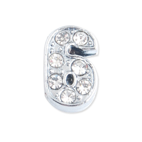 11.5*7*5 MM Clear Crystal Rhinestone Number "6" Slider Charm Beads,Hole Sizes:8*2 MM,Silver Plated,lead Free and Nickel Free,Sold 50 PCS Per Package