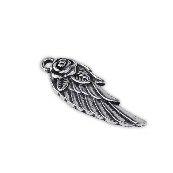 20 Antique Silver Angel Wing Charms Rose Angel Wings Charms,Feather Charms 11x30mm Fashion Trendy Pendants