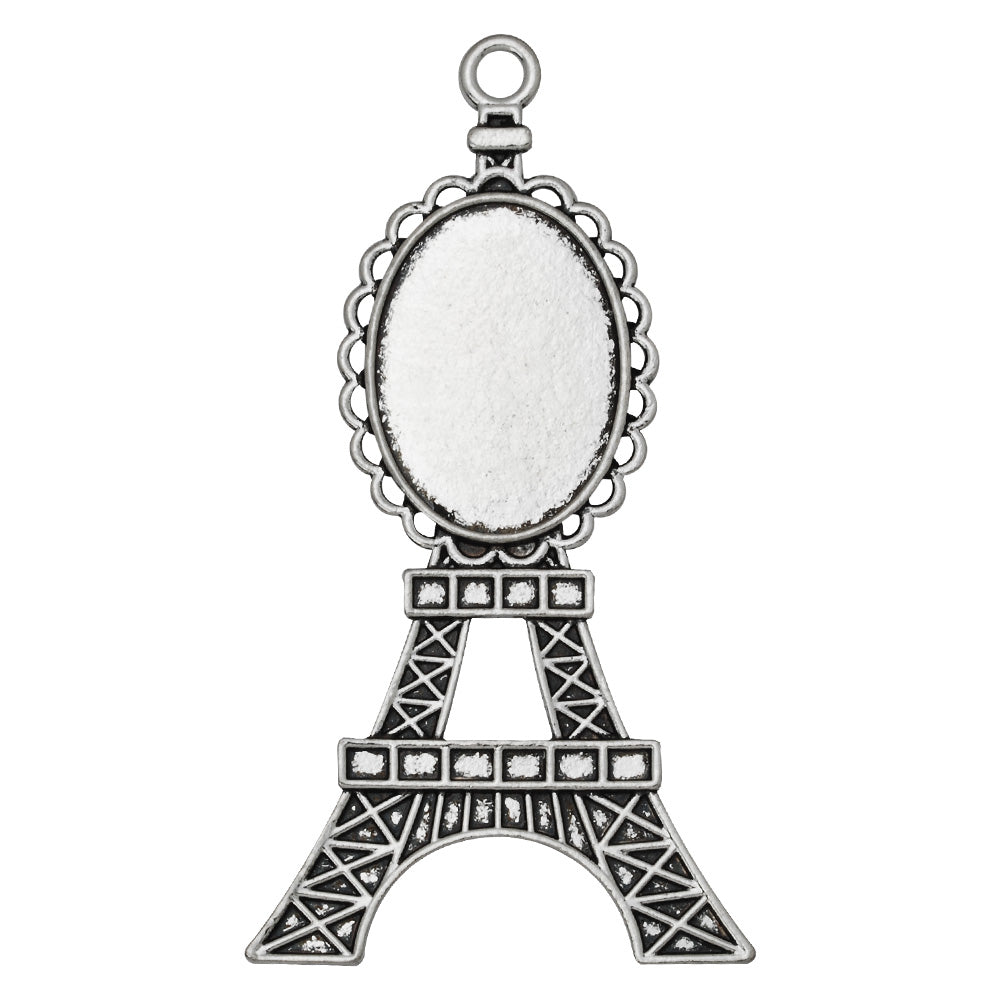 18*25mm Antique Silver Pendant Trays,Oval Cameo Pendant Setting Blanks,Eiffel Tower Shape,sold 10pcs/lot