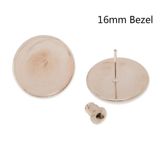 16mm Ear stud with blank bezel,Brass filled,Rose gold plated,50pcs/lot