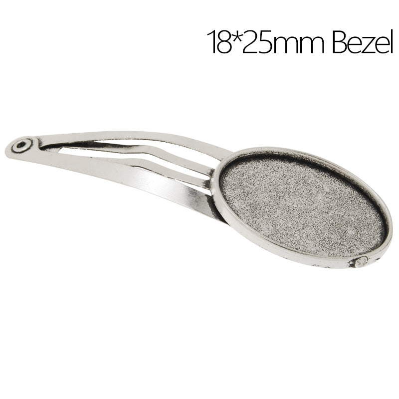 Blank Metal Bobby Pin Base,Hair Clips with 18*25mm Oval Bezel Setting,Antique Silver,20 Pieces/lot