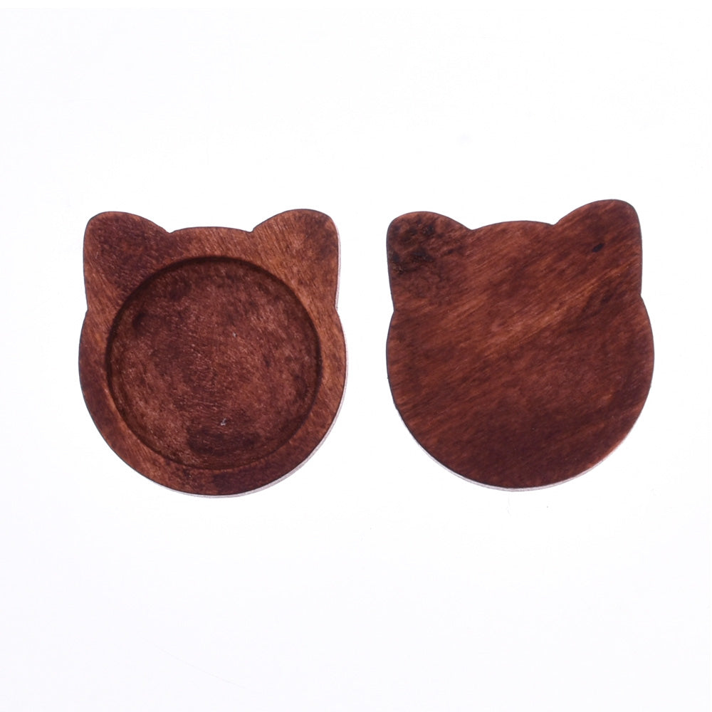 23*25mm Cat ears Pendant tray Cameo Setting Trays,fit 18mm round cabochons,wood pendant Base Retro color， sold 20pcs
