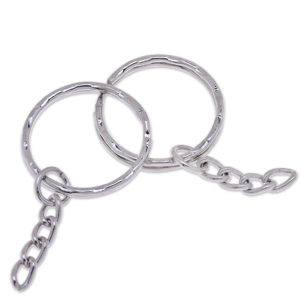 22mm Iron Keychain Rings with chain Key Clip Split Key Ring Findings Metal Charms wholesale white K 50 pcs 10183603
