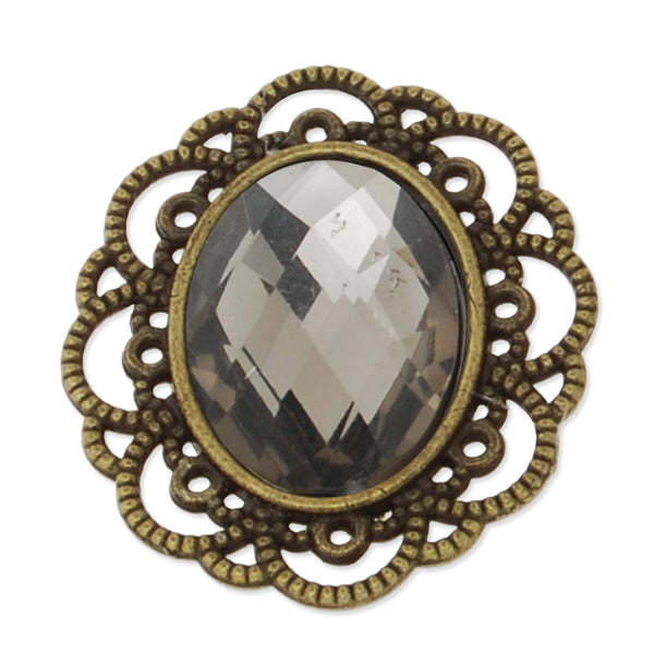 25*29mm Oval Pendant tray with 13*18mm Oval gray Acrylic Stone,20 Pieces/lot