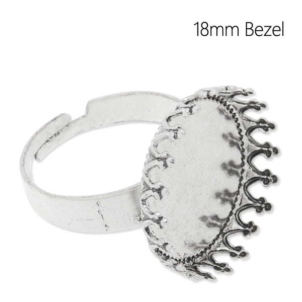Adjustable Ring with 18MM Round Princess Base,Brass filled,Antique Silver plated,20 pieces/lot