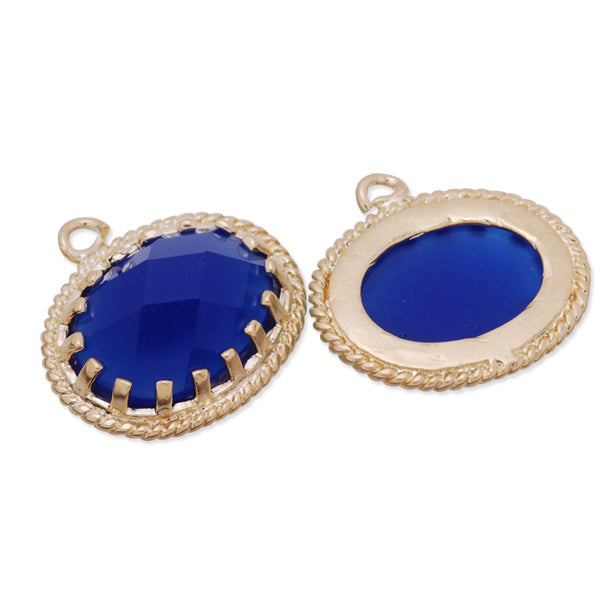 15x16.5mm matt gold plated framed glass,Faceted glass,royal blue,connectors,gemstone bezel,Sold 5pcs/lot