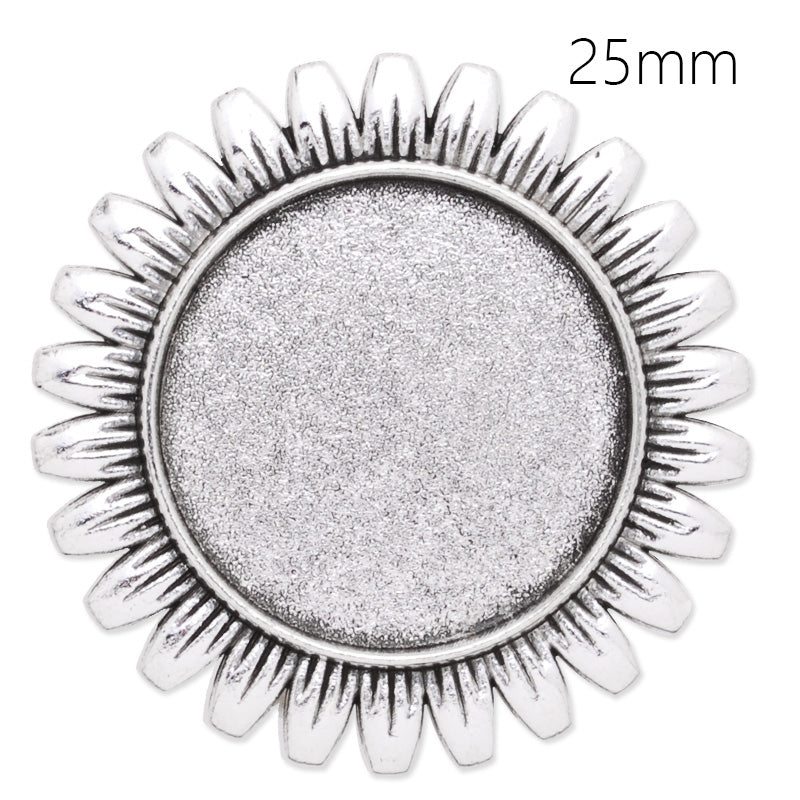 25mm anqitue silver plated brooch blank,brooch bezel,sunflower shape around,zinc alloy,lead and nickle free,sold by 10pcs/lot