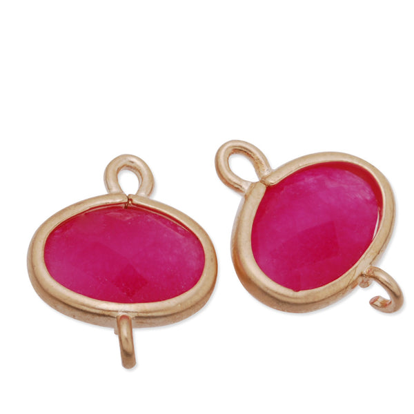 11x14mm matt gold plated framed glass,Faceted glass,rose,connectors,gemstone bezel,Sold 5pcs/lot