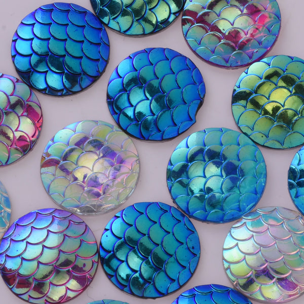 50 Round Cameo Cabochon 14mm Mermaid Scale Mix Color Jewelry Resin Cabochon Thickness 3mm